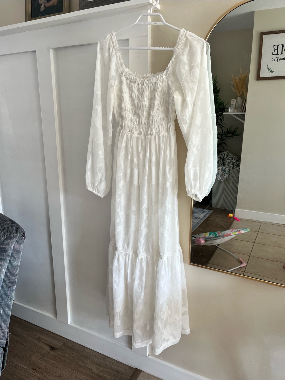 saltwater LUXE White Smocked Long Sleeve Maxi Dress